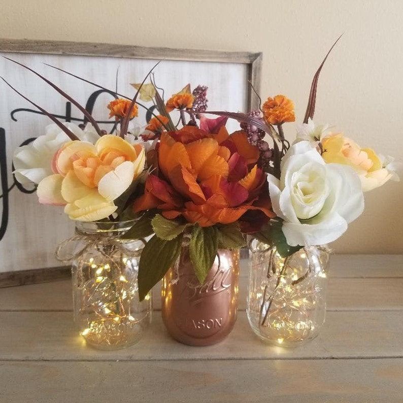 Mason Jars With Lights Fairy Lights Wedding Centerpiece Etsy