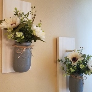 Mason Jar Wall Sconce Set/Wall Planters/Wall Sconces/Wall Hanging/Rustic Wall Decor/Wall Decor/Home Decor/Floral Wall Decor