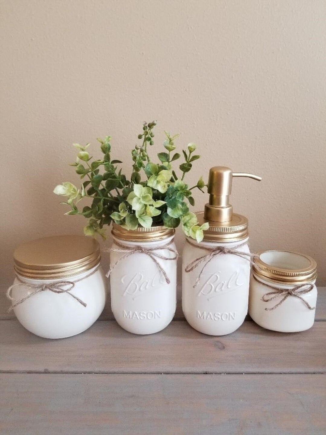 Bathroom Mason Jar Set/painted Mason Jars/mason Jar Soap Dispenser ...