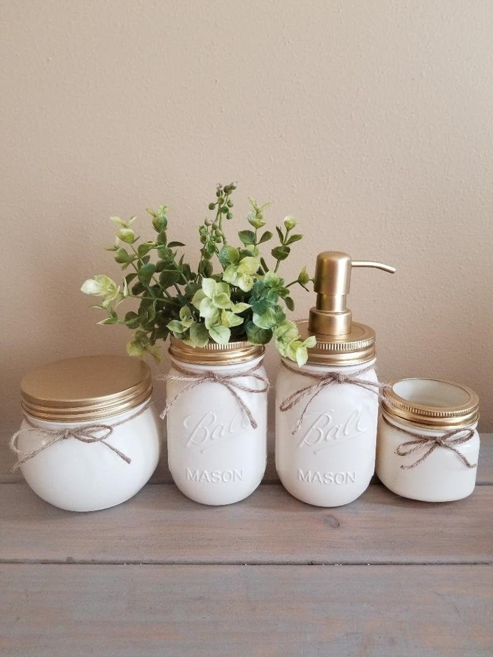 Bathroom Mason Jar Set/painted Mason Jars/mason Jar Soap Etsy