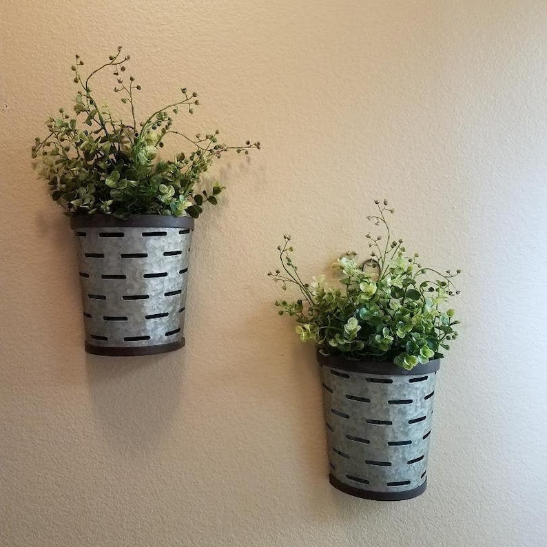 Olive Bucket Wall Set/galvanized Wall Planter/rustic Wall Etsy