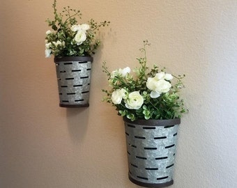 Olive Bucket Wall Set/Galvanized Wall Planter/Rustic Wall Decor/Farmhouse Decor/Wall Hanging/Farmhouse/ Decor/Farmhouse Wall Decor/Rustic