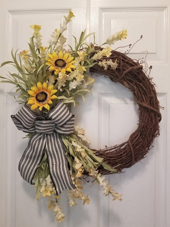 Farmhouse Wreath/Floral Wreath/Year Round Wreath/Wreath with Bow/Rustic  Wreath/Indoor Wreath/Grapevine Wreath