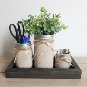 Office Mason Jar Set/Office Organizer/Desk Organizer/Rustic Office Desk Accessories/New Job Gift/Office Decor