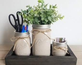 Office Mason Jar Set/Office Organizer/Desk Organizer/Rustic Office Desk Accessories/New Job Gift/Office Decor