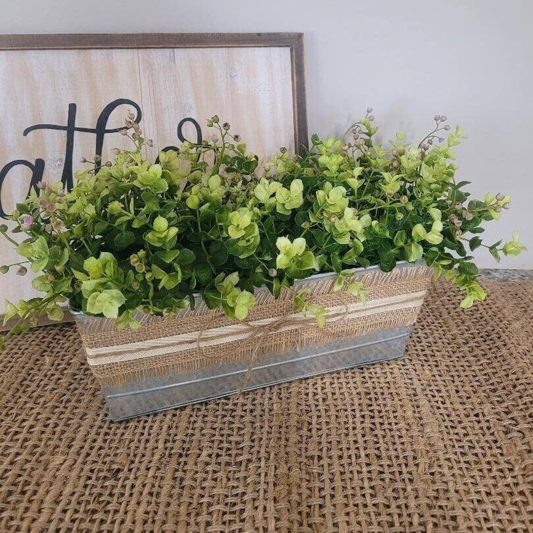 Galvanized Planter/rustic Planter/boxwood Greenery/farmhouse Planter
