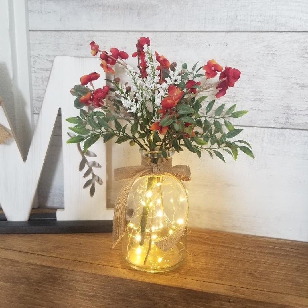 Floral Centerpiece/glass Jar Centerpiece/jar With Lights/farmhouse