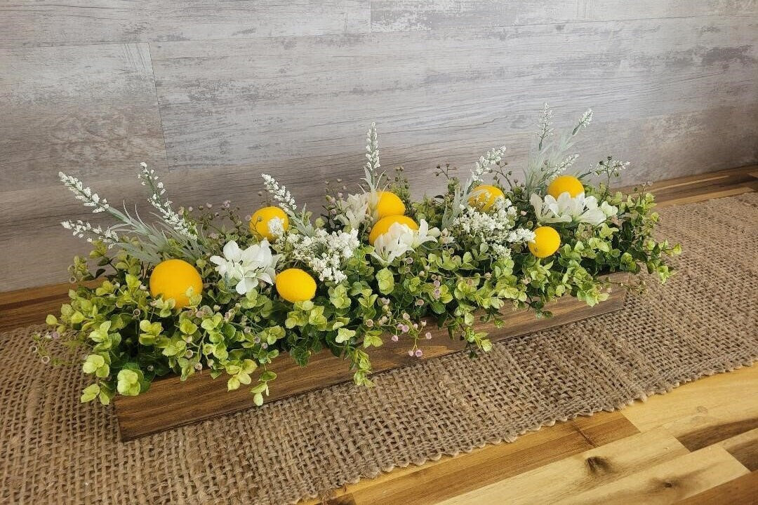 Lemon Floral Centerpiece/Floral Centerpiece/Lemon Centerpiece/Planter Centerpiece/Home Decor/Table Centerpiece/Farmhouse Home Decor