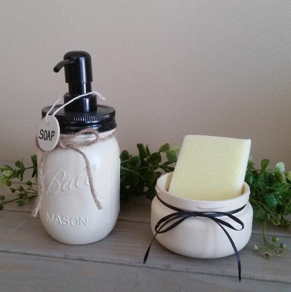 Mason Jar Soap Dispenser Set/sponge Holder/kitchen Decor/rustic