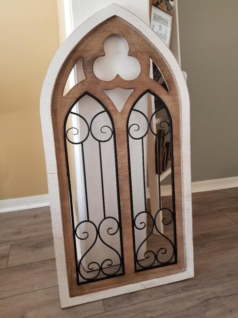 Large Cathedral Window Frame With Wreath/Farmhouse Wall Etsy