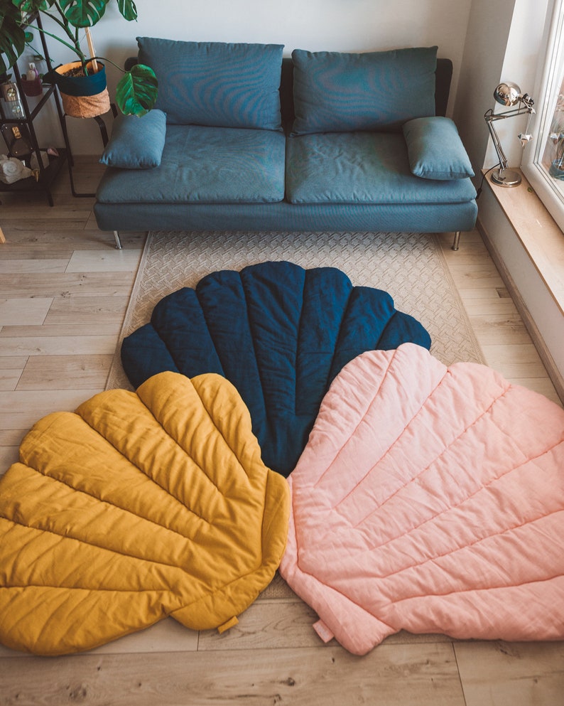 M Size Seashell Mat Natural Linen Mat Quilted Seashell Playmat - Etsy