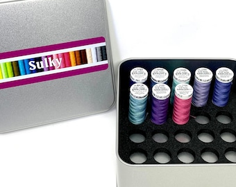 Sulky storage tin with foam insert to hold 25 spools (not included)