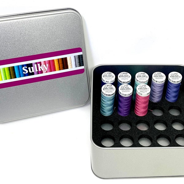 Sulky storage tin with foam insert to hold 25 spools (not included)