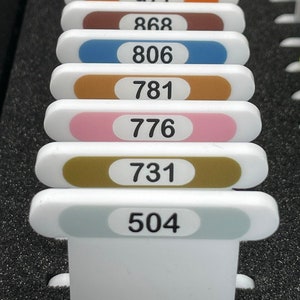 DMC Discontinued 3mm acrylic bobbins with printed number and colours (x24 bobbins)