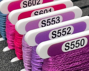 SATIN - Acrylic bobbins for DMC Satin threads with printed number and swatch (x60 bobbins)