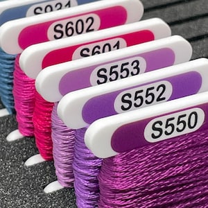 SATIN - Acrylic bobbins for DMC Satin threads with printed number and swatch (x60 bobbins)