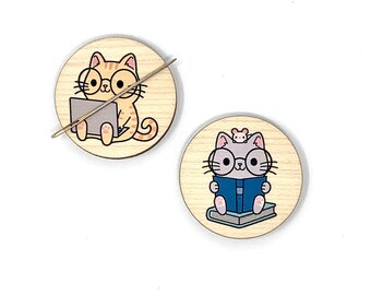 Reversible Nerdy Cat needle minder magnet cross stitch embroidery needlework