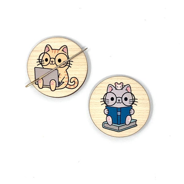 Reversible Nerdy Cat needle minder magnet cross stitch embroidery needlework