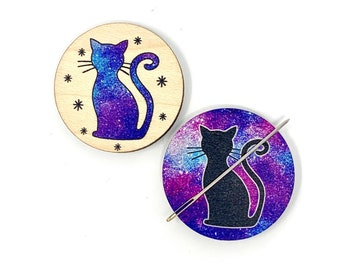 Reversible Cat Galaxy needle minder magnet cross stitch embroidery needlework