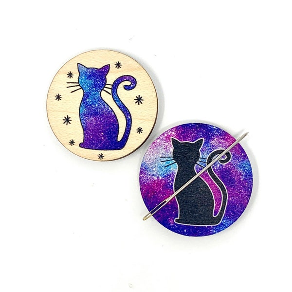 Reversible Cat Galaxy needle minder magnet cross stitch embroidery needlework