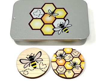 Reversible Bee Needle Minder Magnet with tin - Cross stitch / embroidery gift