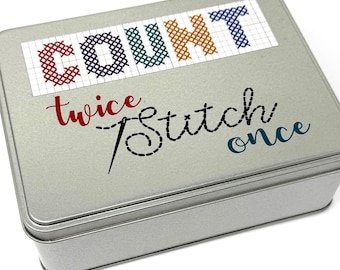 Count Twice Stitch Once Tin with foam insert | Holds x30 bobbins