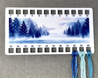 Winter landscape acrylic thread holder / floss organiser for cross stich and embroidery