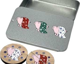 Pigs in Blankets Needle Minder magnet with tin - Cross stitch / embroidery gift