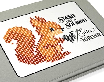 Cross Stitch Squirrel Tin | Needle Minder storage