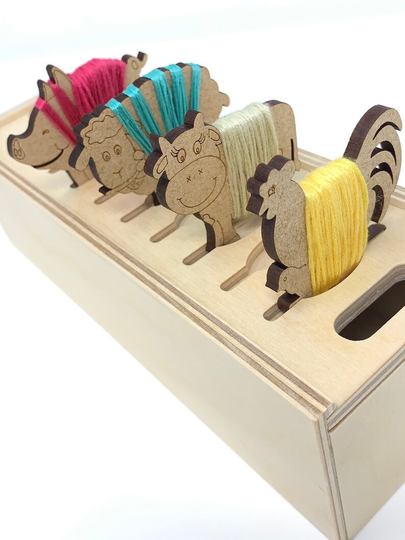 Cross stitch storage box with 20 animal floss bobbins Etsy