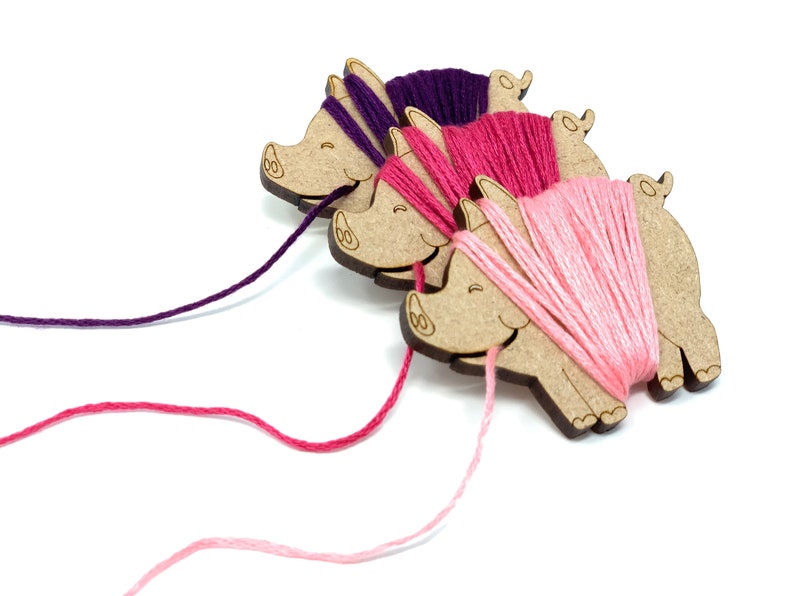 Pig bobbins set of 12 thread holders floss organiser cross stitch embroidery thread storage image 1