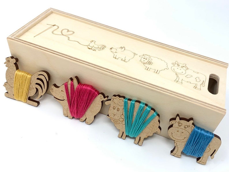 Cross stitch storage box with 20 animal floss bobbins Etsy