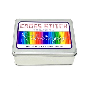 WIP bobbin storage tin with foam insert to hold 30 bobbins for cross stitch / embroidery projects