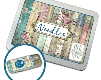 Needle Storage Tin set - 1 large tin, 6 small tins, foam insert and vinyl labels (no needles included)