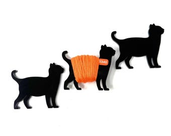 Acrylic Black Cat Bobbins | Halloween Floss Bobbins - Set of 12
