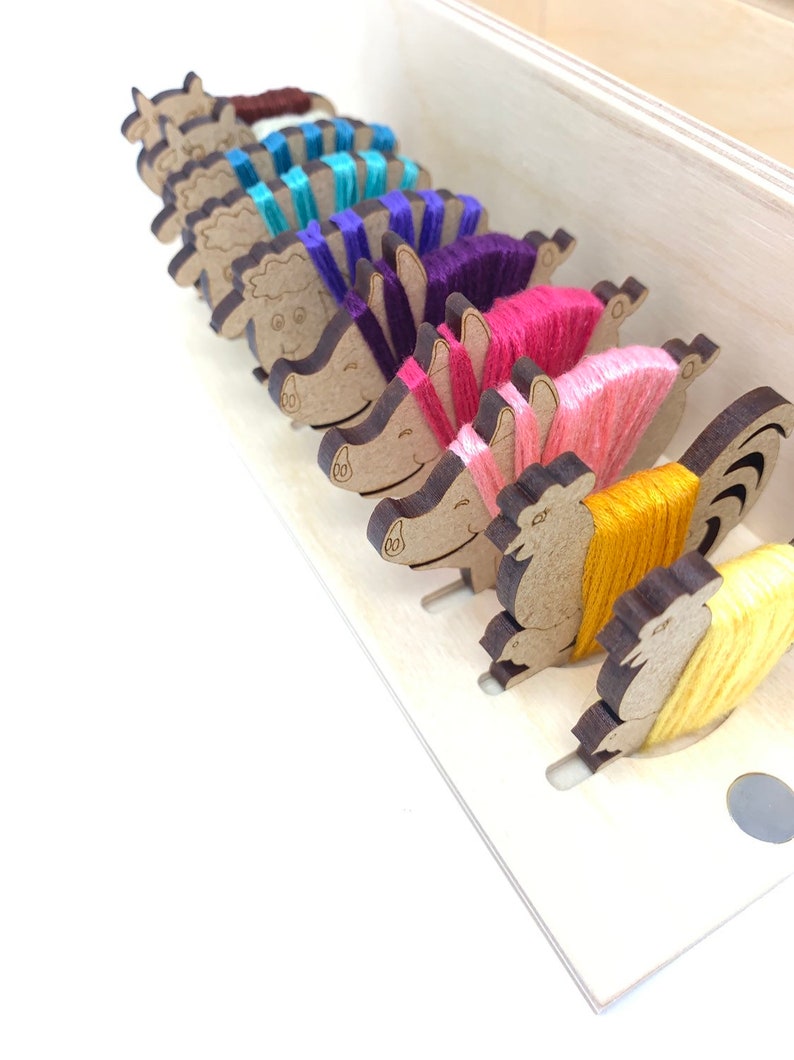 Cross stitch storage box with 20 animal floss bobbins Etsy