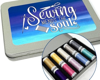 Sewing Mends the Soul Storage Tin for 10 spools | Choice of Foam inserts for Sulky, Gutermann, Au Ver a Soire | spools not included