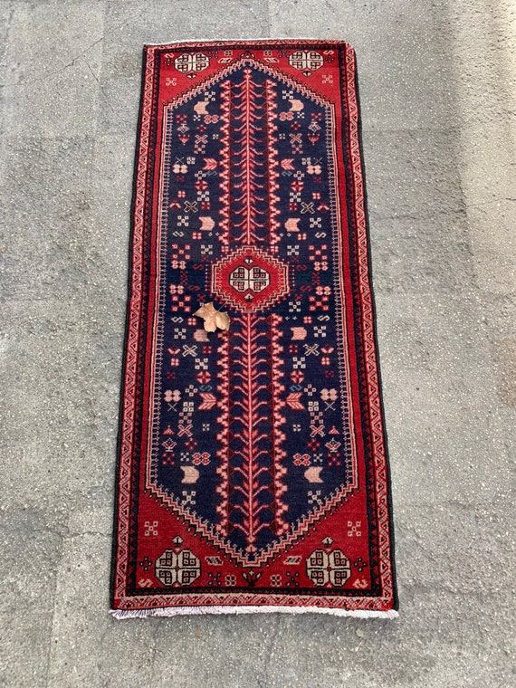 1 11x4 7 Feet Mini Rug Runner Red Dark Blue And Black
