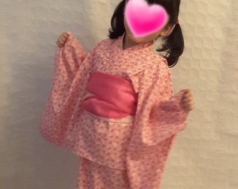 YUKATA & OBI de niña (KIMONO de algodón de una sola capa) tamaño 120-130cm