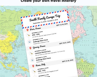 travel itinerary etsy