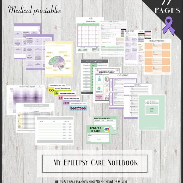 Epilepsy Medical Binder Set- Care Notebook, kids health printables, seizure diary, special needs, bundle