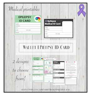 Epilepsy Medical Alert ID Card, Pocket Wallet ID, School form- Printable, kid-friendly