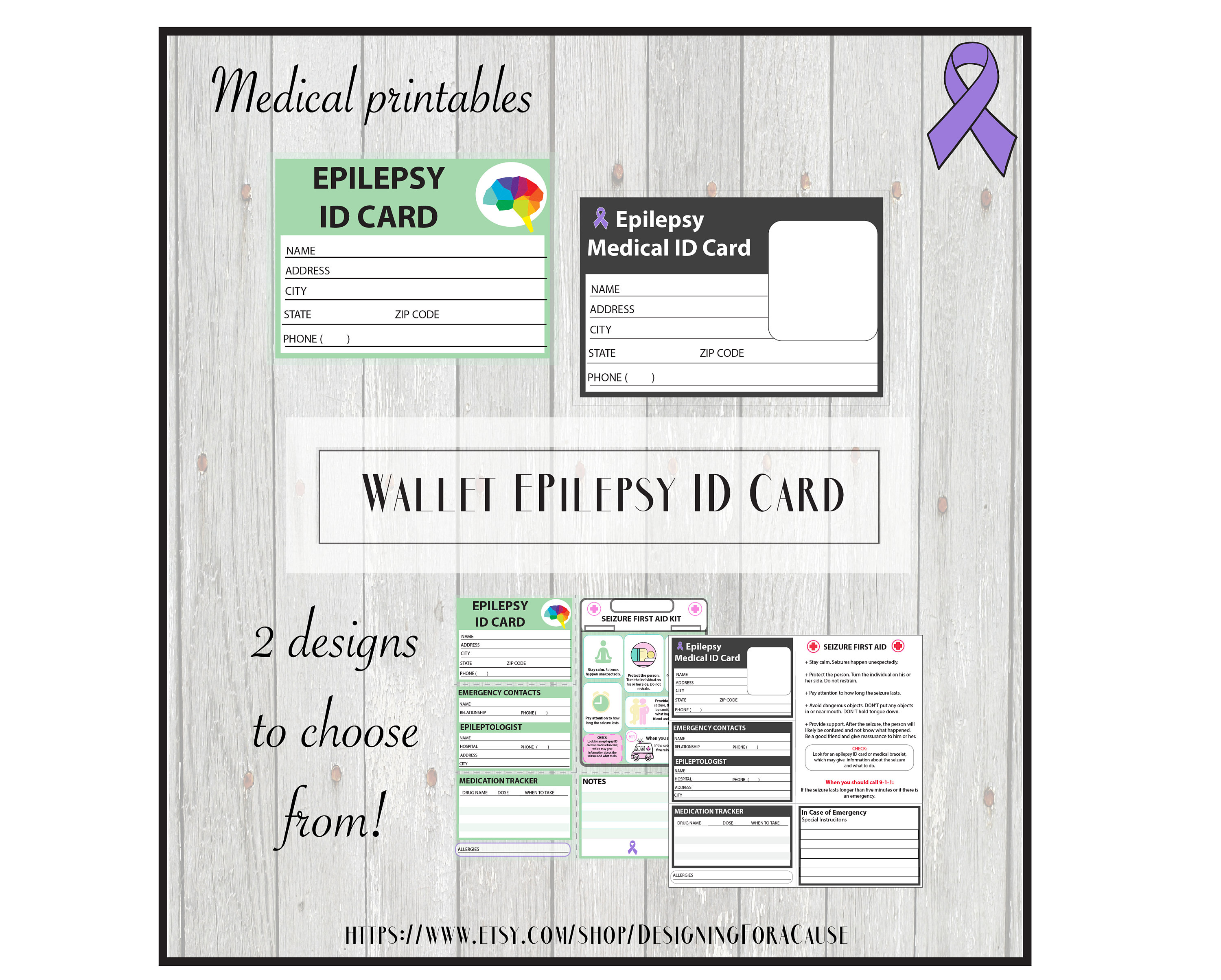 Epilepsy Medical Alert ID Card, Pocket Wallet ID, School form- Printable,  kid-friendly Within Medical Alert Wallet Card Template