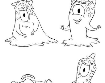 Printable colouring clipart pages, Aliens PNG digital colouring, Monster coloring, PNG Monster clipart, fun cute, colouring therapy, cute