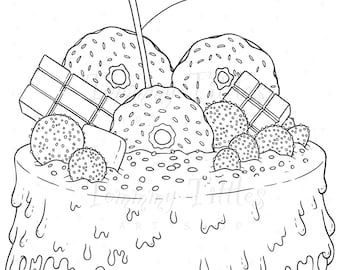 Cake Colouring Page, Celebration, Coloring, Sweets, Chocolate, illustration, cartoon, cute, clipart, Adult Coloring Pages