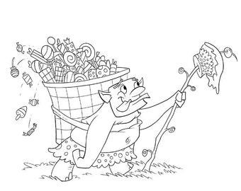 Monster colouring page, Candy troll digital colouring, PDF Monster clipart, fun cute coloruing, easy simple colouring, candy prints, PDF