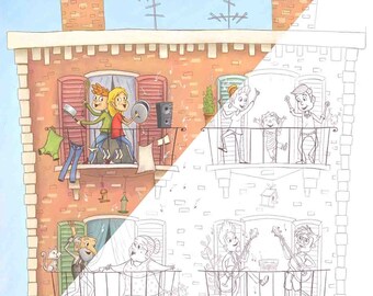 Stay Home! Stay Safe! Clipart, Digital Colouring, DIY, Colouring, Commercial Use, Instant Download, children activities, coronavirus, masks