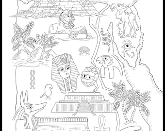 Egypt coloring page, educational Coloring, fun learning artwork, coloring pages for kids, digital coloring, Printable, PDF Colouring