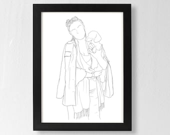 Custom Pet & Owner Line Portrait | Personalized Christmas Gift | Unique Artwork from Photo | Pet Lover Wall Art