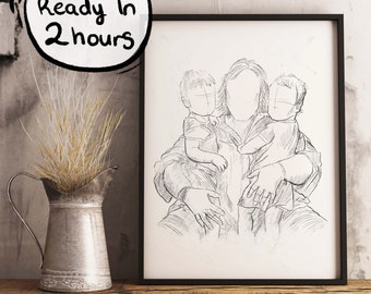 Custom line drawing from photo, custom portrait, gifts for friends, personal artwork made to order drawing of picture, Christmas gift ideas,